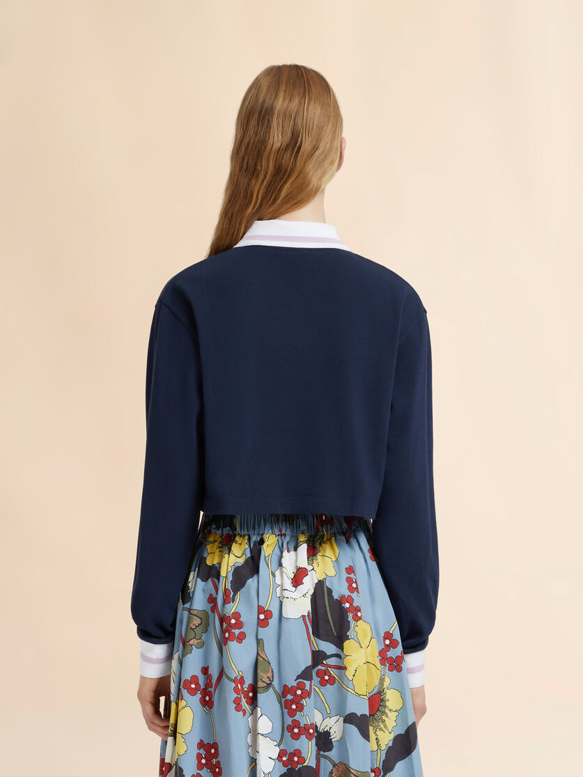 Deep blue piqué long-sleeved polo shirt, Image 3