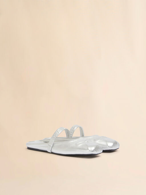Silver leather Little Bow sabot ballet flat - Clogs