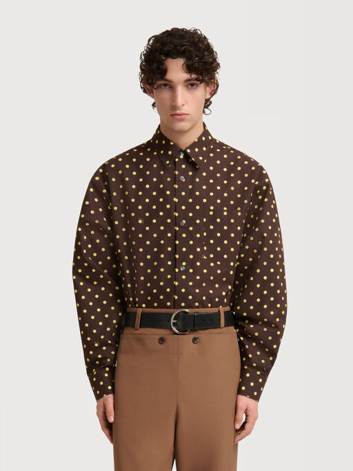 Brown poplin shirt with Polka Rhythm print - Shirts