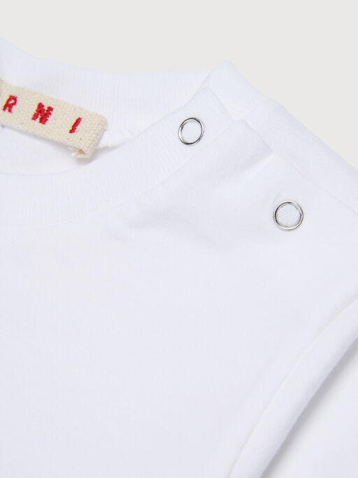 White long-sleeved cotton T-shirt with small Marni logo - T-shirts