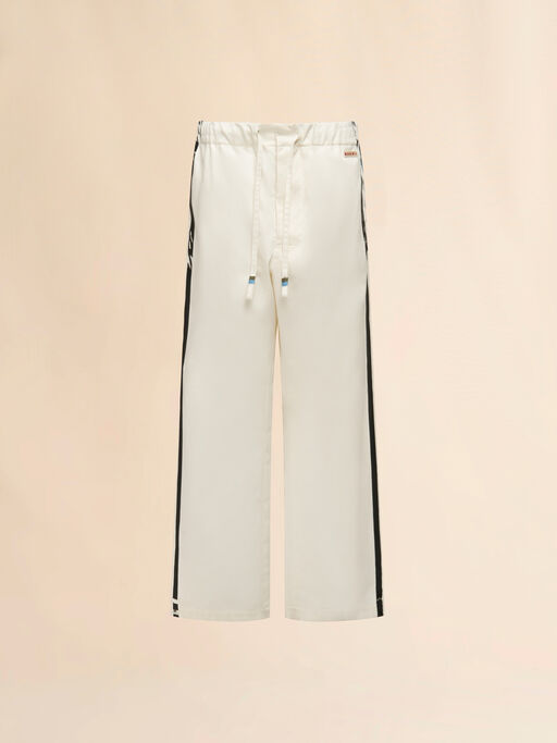 White gabardine track pants with stripes - Pants