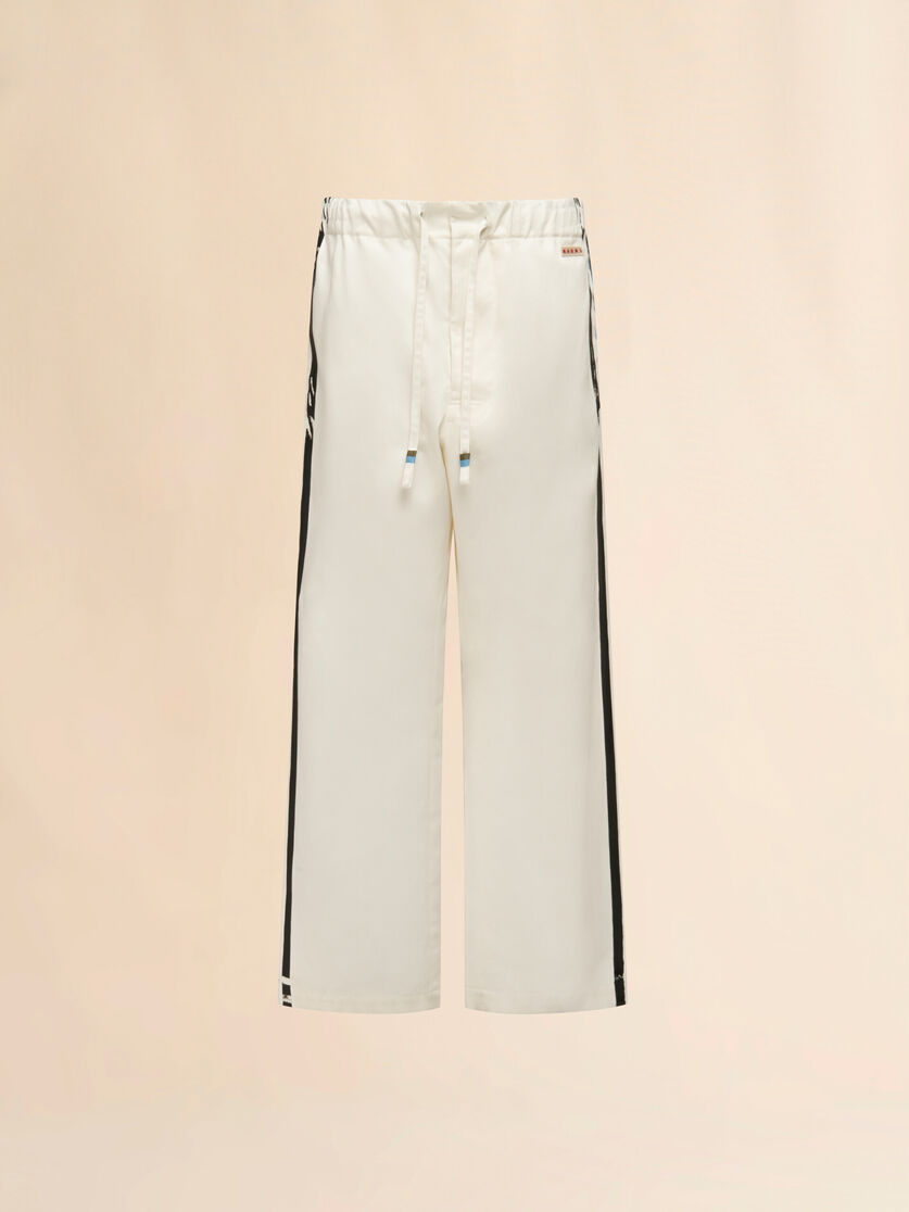 White gabardine track pants with stripes, Image 1