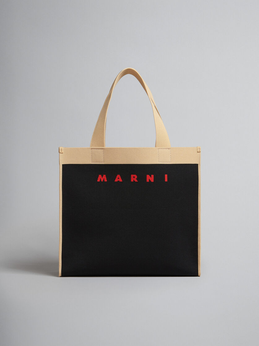ブラックとベージュ ジャカード製ショッピングバッグ | Marni 