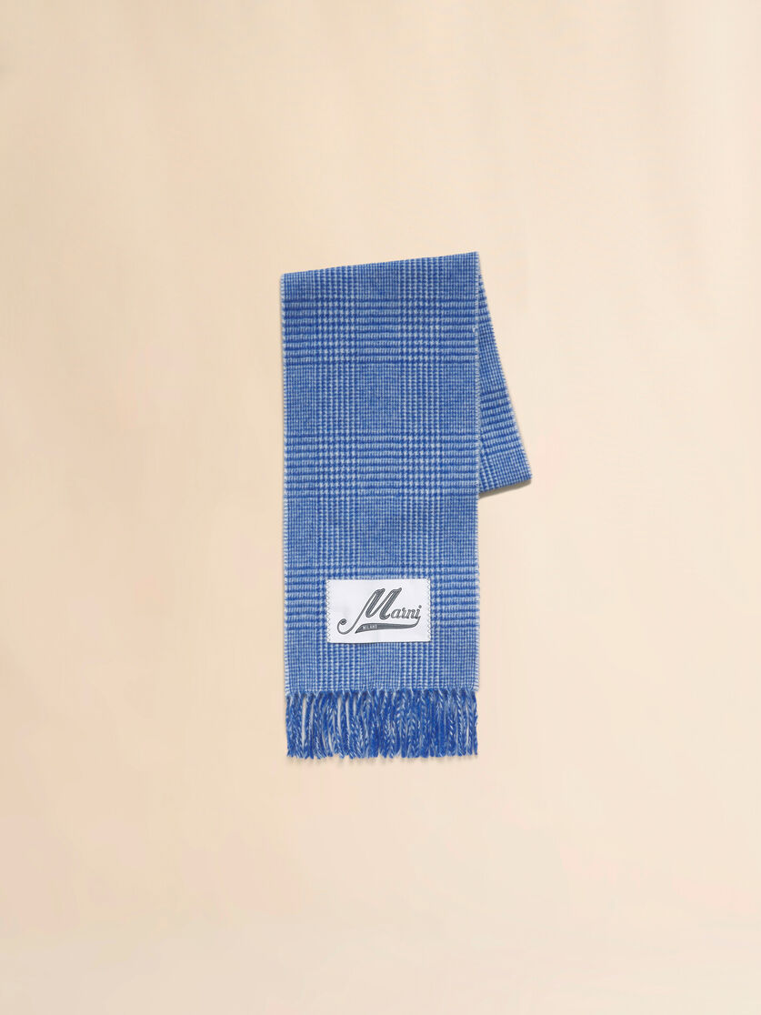 Light blue wool scarf with Prince of Wales check - Scarves - Image 1
