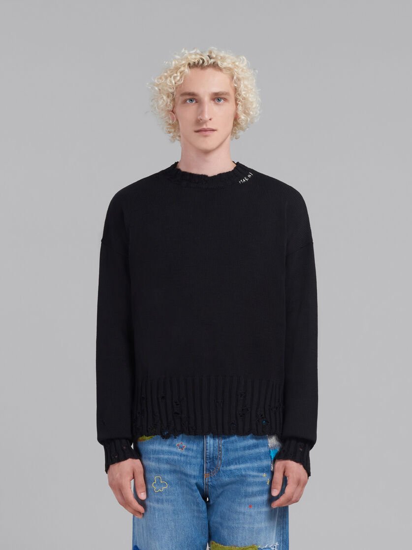 Blue cotton crewneck sweater - Pullovers - Image 2