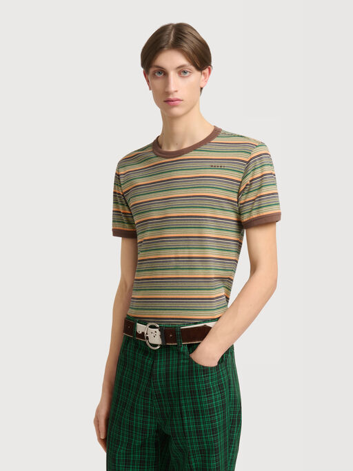 Green cotton T-shirt with fine stripes - Shirts