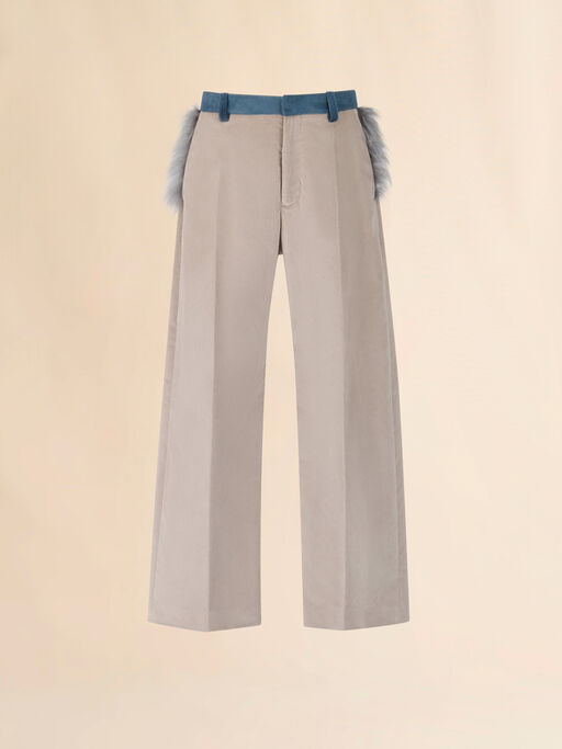 Beige velvet trousers with contrast waistband - Pants