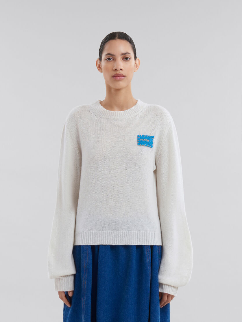 White cashmere jumper with Marni mending patch | Marni 