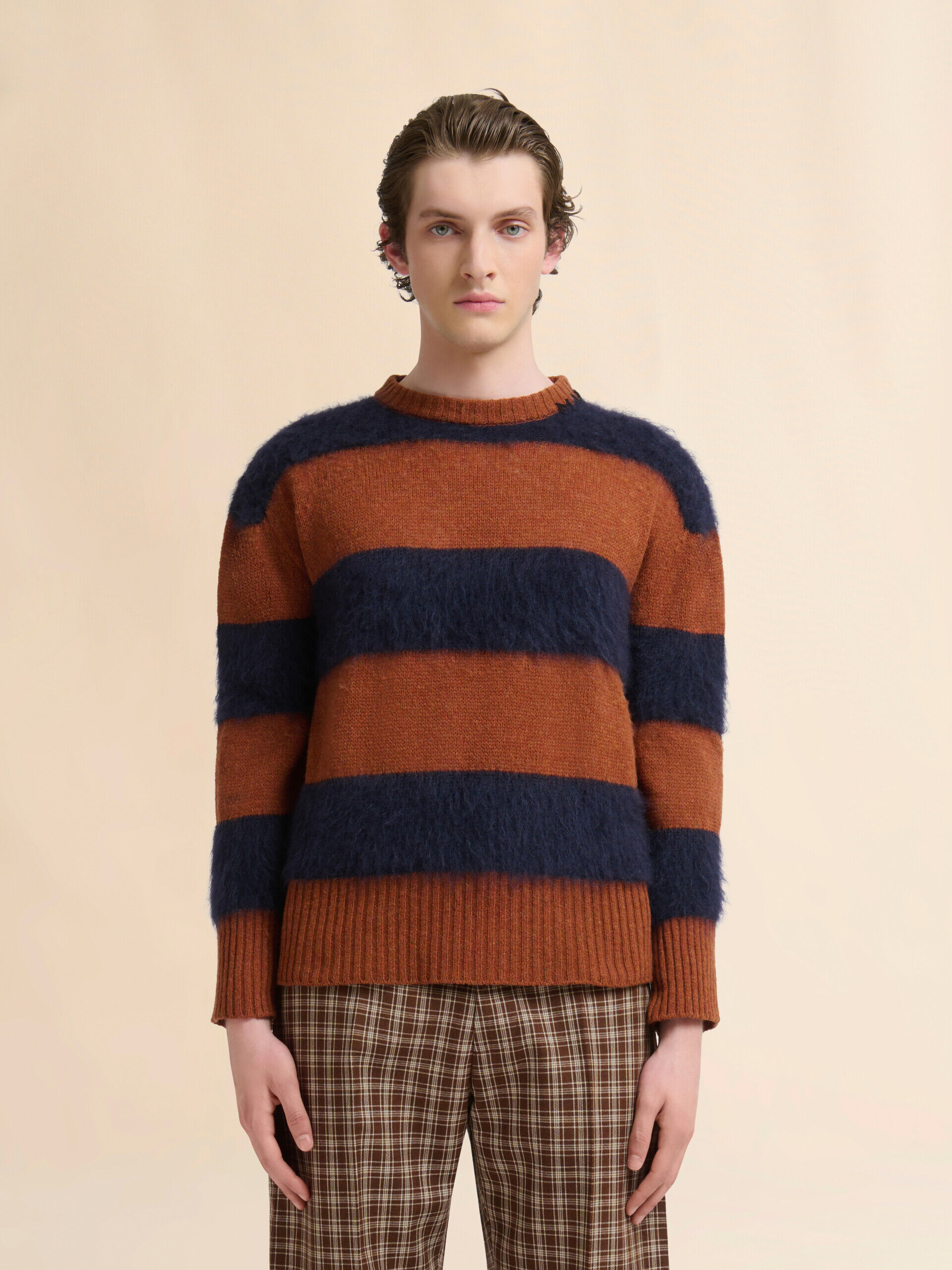 Brown wool and mohair sweater with striped pattern | Marni