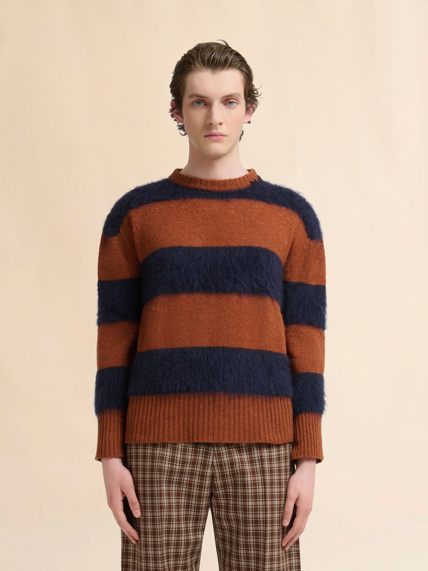 Brown wool and mohair jumper with striped pattern - Pullovers - Image 2