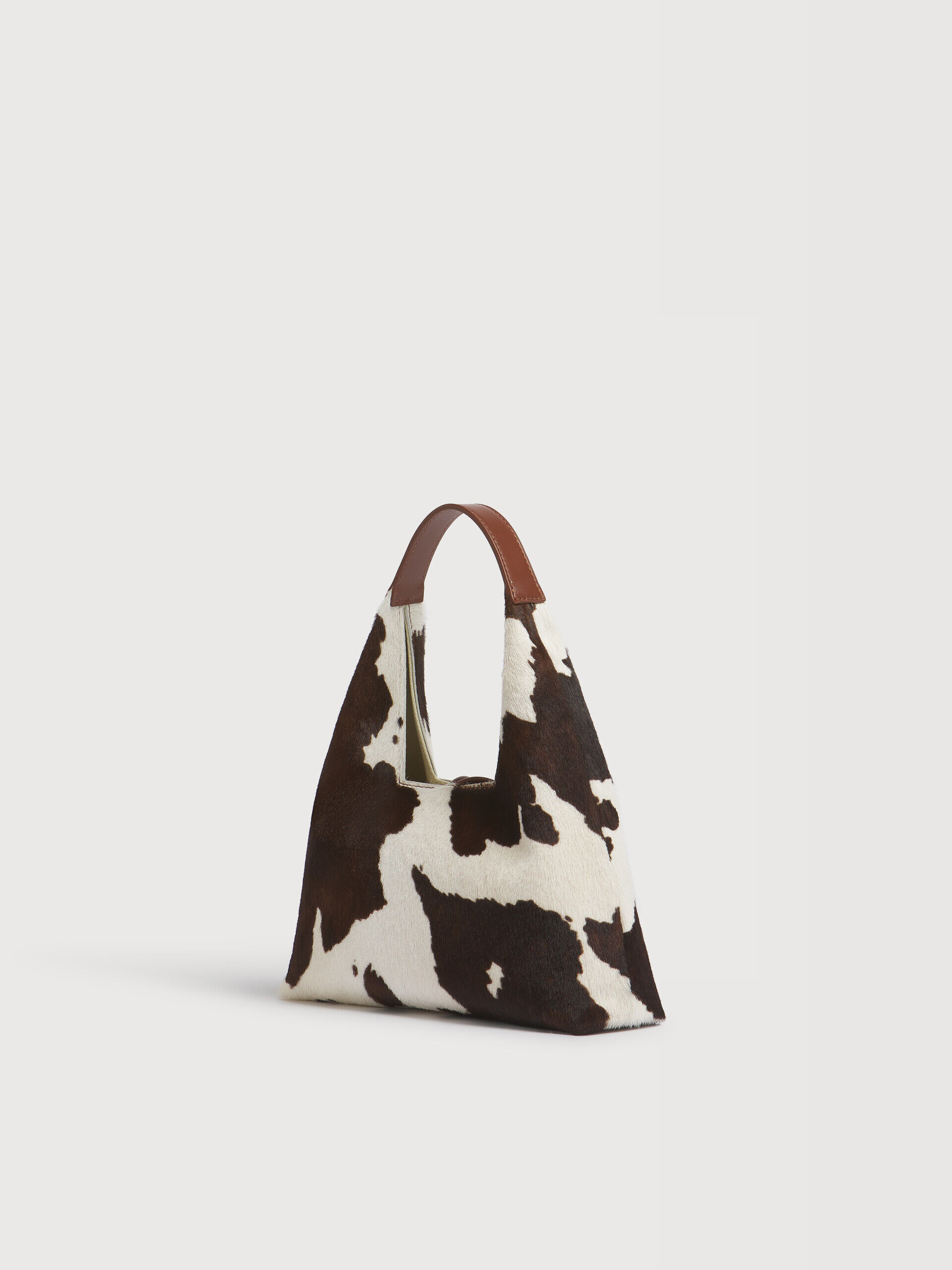 White and brown cow-print ponyhair Trapeze mini top handle bag | Marni
