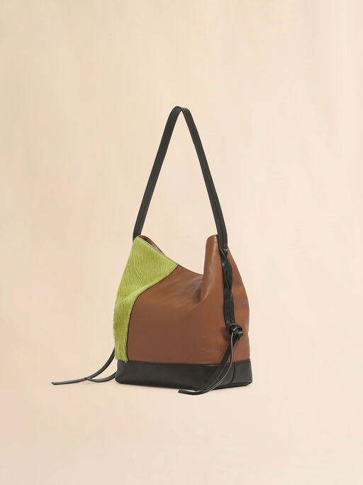 Green brown and black lambskin and long-hair Pod 2.0 small hobo bag - Shoulder Bags
