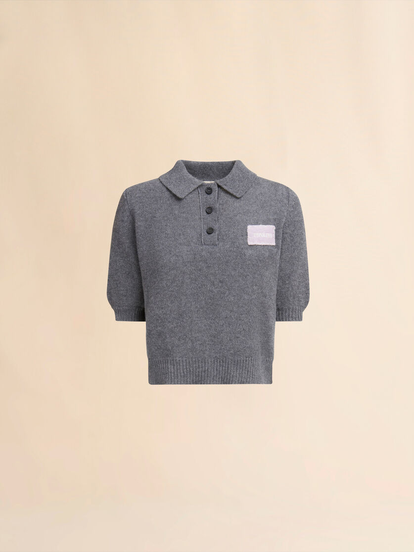 Grey cashmere polo jumper with Marni patch - Shirts - Image 1
