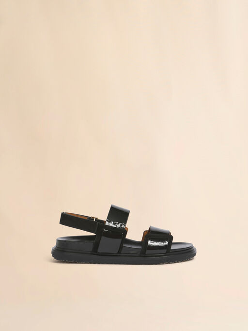 Fussbett aus schwarzem Leder mit doppeltem Riemen - Sandalen