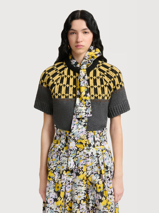 Grey wool jumper with geometric motif - Pullovers