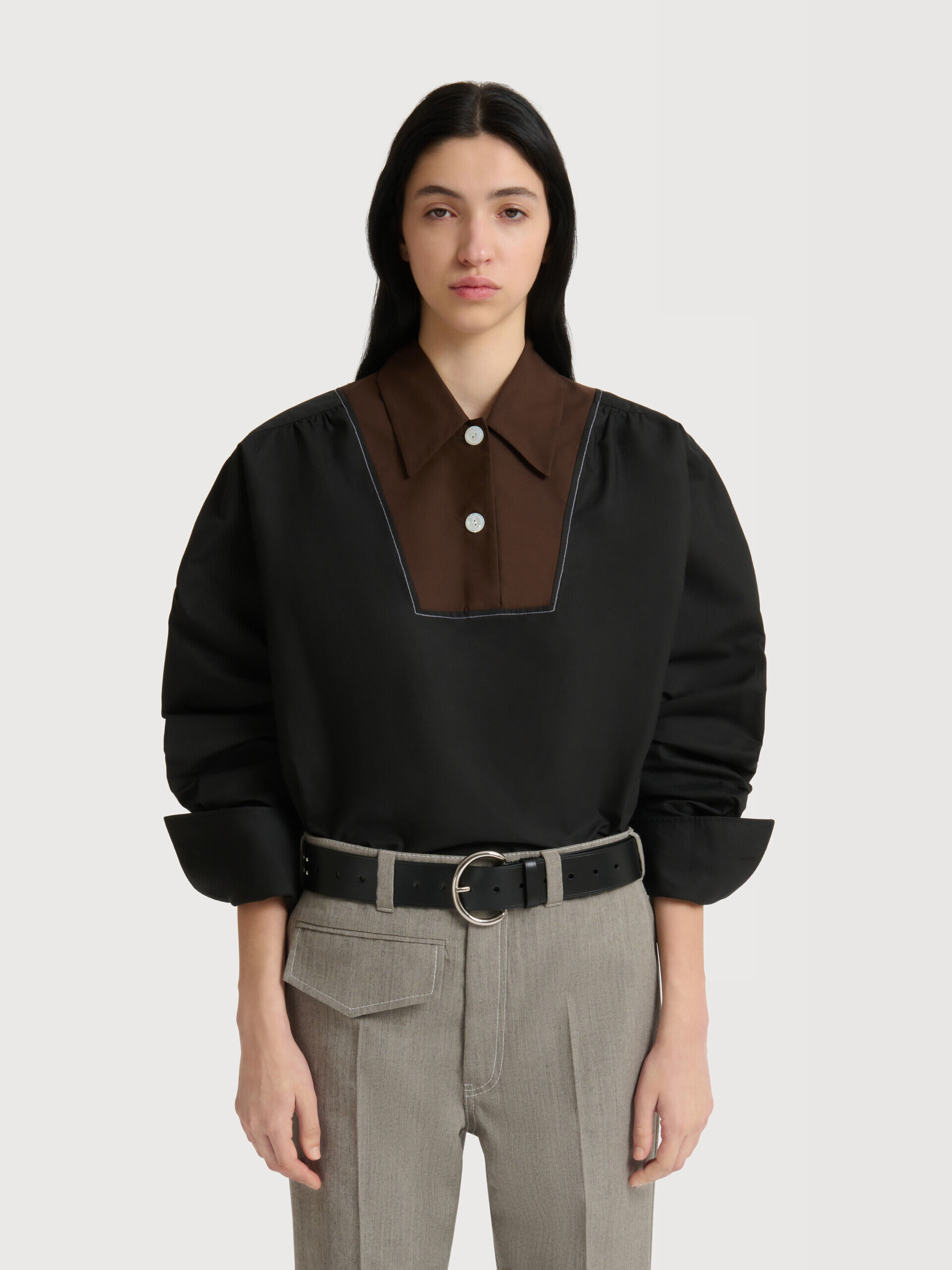 トップス marni Black poplin shirt with contrast bib insert | Marni