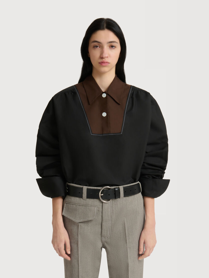 Black poplin shirt with contrast bib insert, Image 2