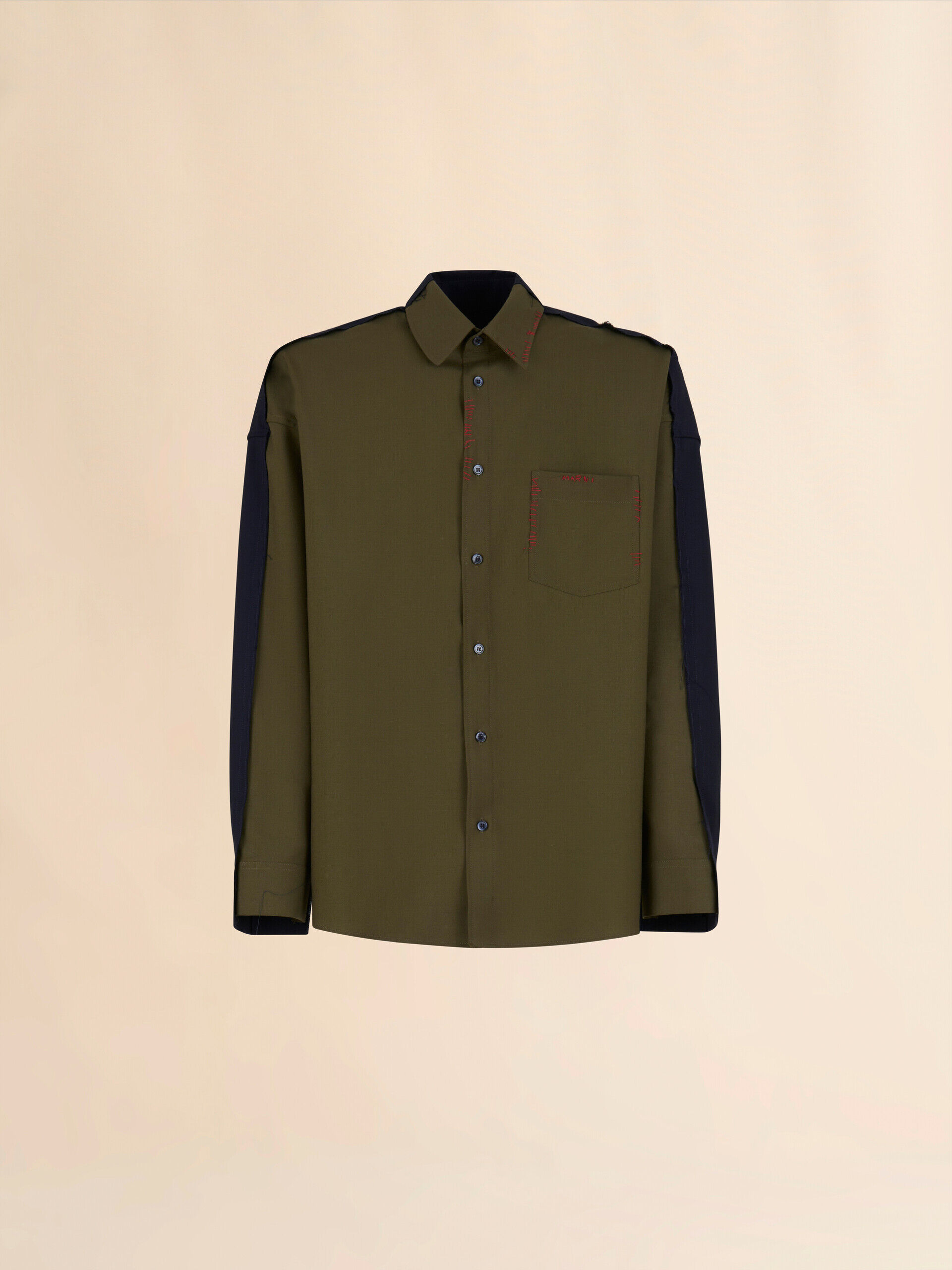 Deep green tropical wool shirt with contrast back | Marni