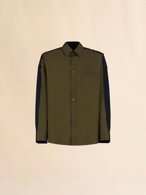 Camicia in fresco lana verde scuro con retro a contrasto - Camicie