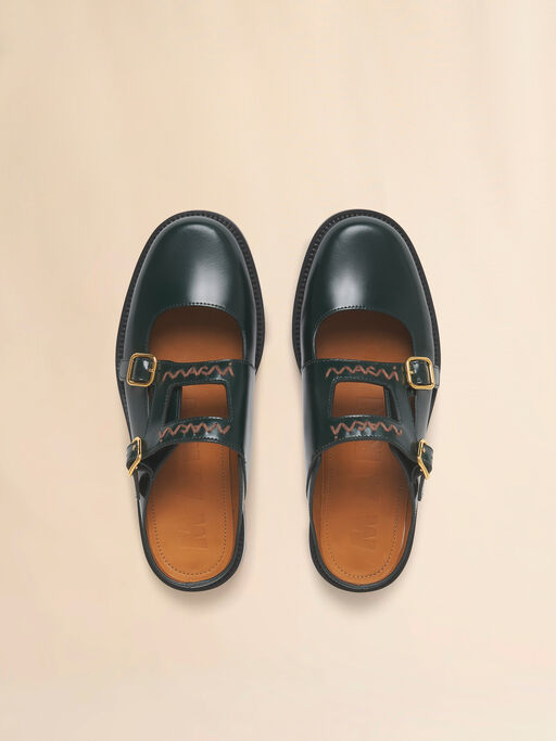 Deep green leather Bambi 3.0 loafer with double buckle - Sandals