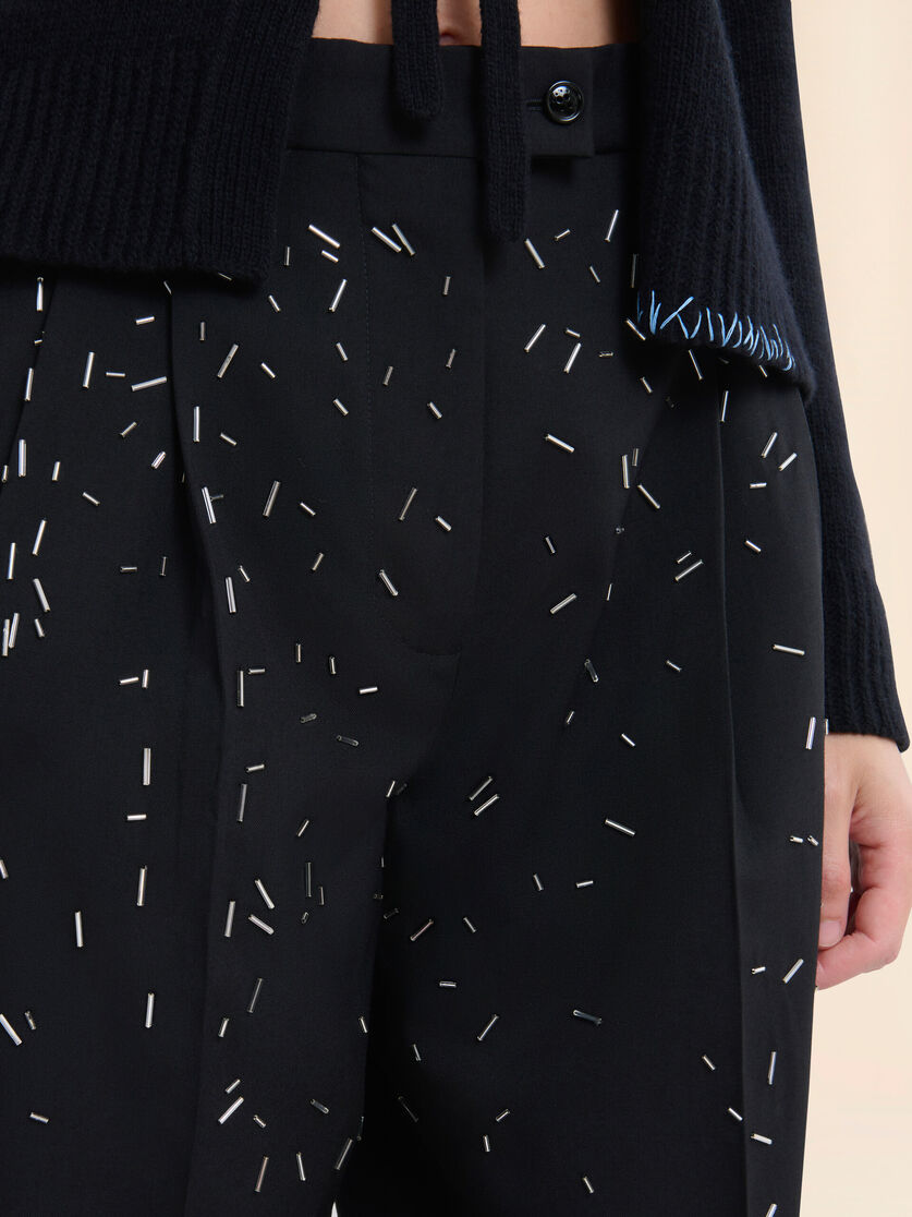 Black straight cut wool trousers with bead detail - Pants - Image 4