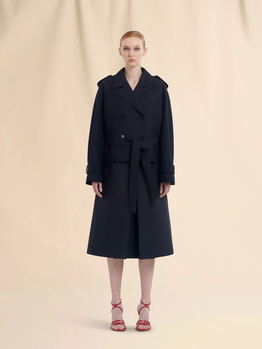 Trench-coat court en coton noir avec broderie Marni Symbol - Manteaux - Image 2