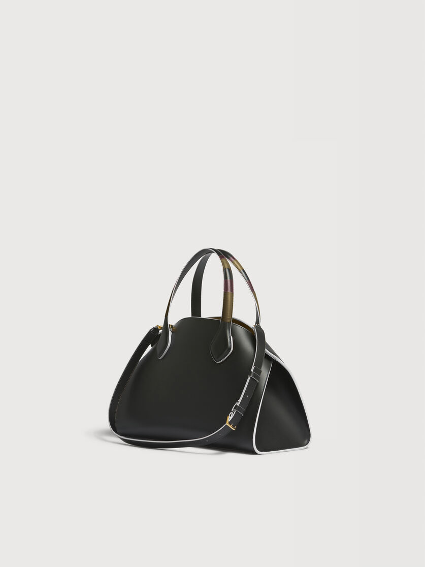 Sac Overlap moyen en cuir noir, Image 2