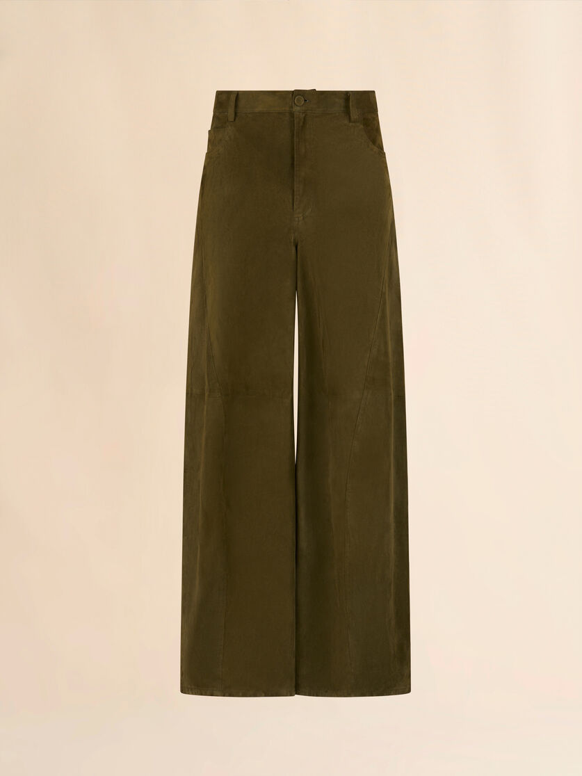 Deep green suede twisted trousers - Pants - Image 1