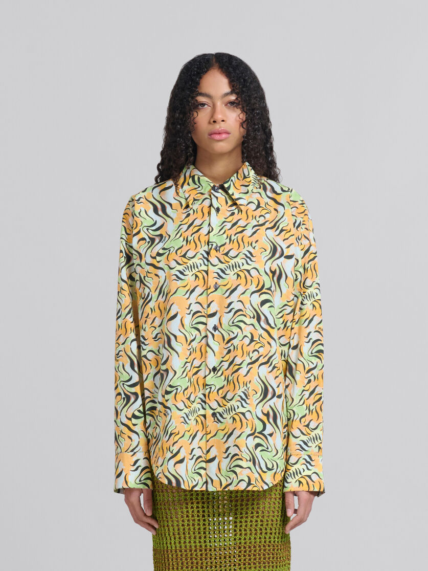 Orange and green printed organic poplin shirt | Marni