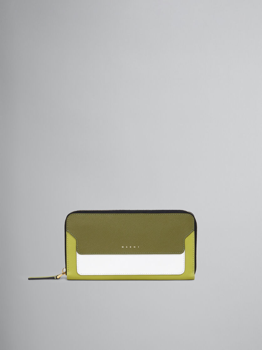 Brieftasche mit umlaufendem Reißverschluss aus mehrfarbigem grünem Saffianleder - Brieftaschen - Image 1