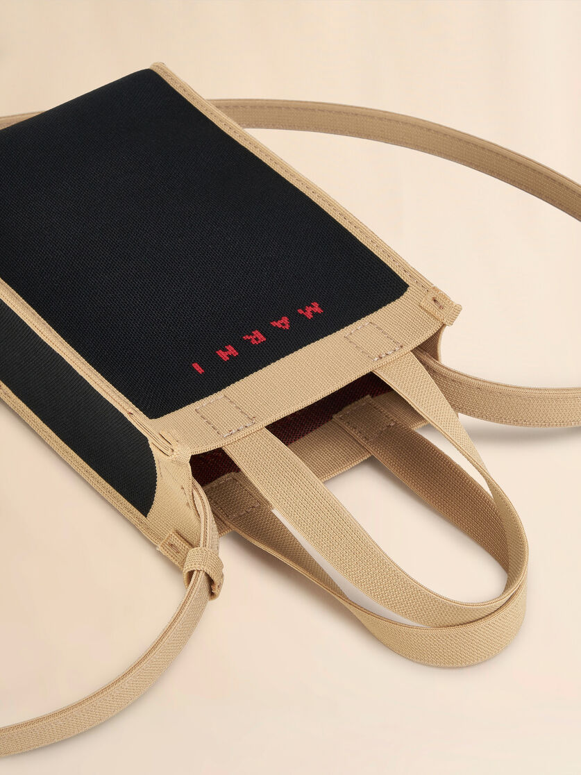 ブラック、ベージュ ジャカード製ミニショルダーバッグ - ショッピングバッグ - Image 4