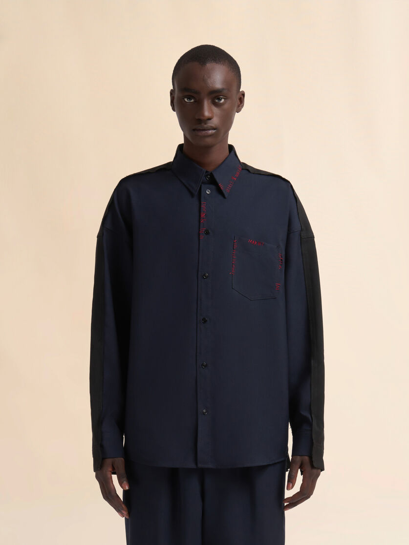 Blue tropical wool shirt with contrast back - Shirts - Image 2