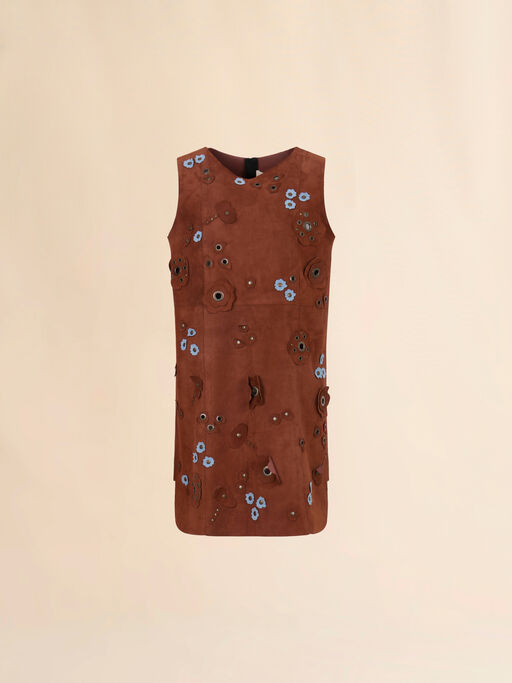 Robe en daim marron avec applications de marguerites - Robes