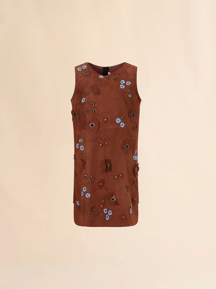 Robe en daim marron avec applications de marguerites, Image 1