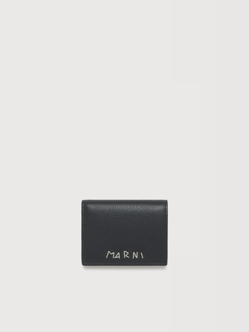 Black leather bifold wallet with Marni Mending embroidery - Wallets