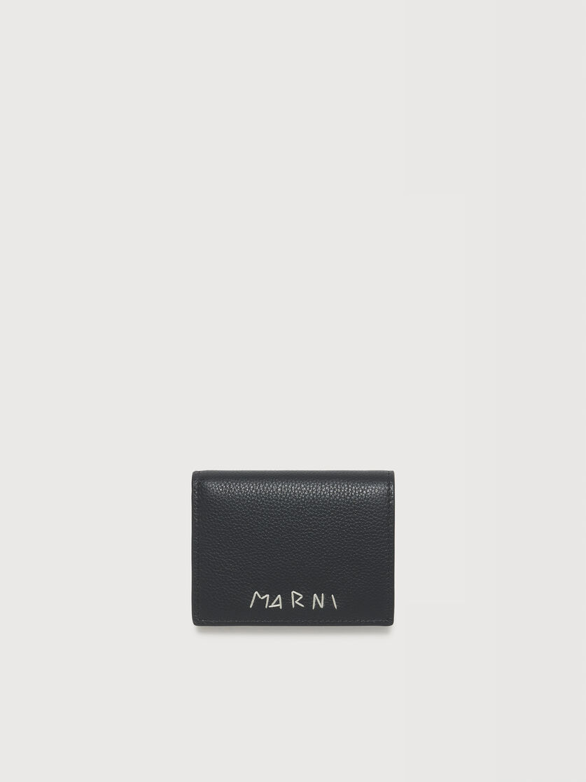 Black leather bifold wallet with Marni Mending embroidery, Image 1