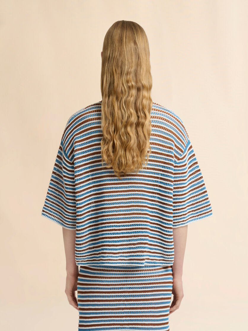 Brown and blue striped cotton crochet cardigan, Image 3