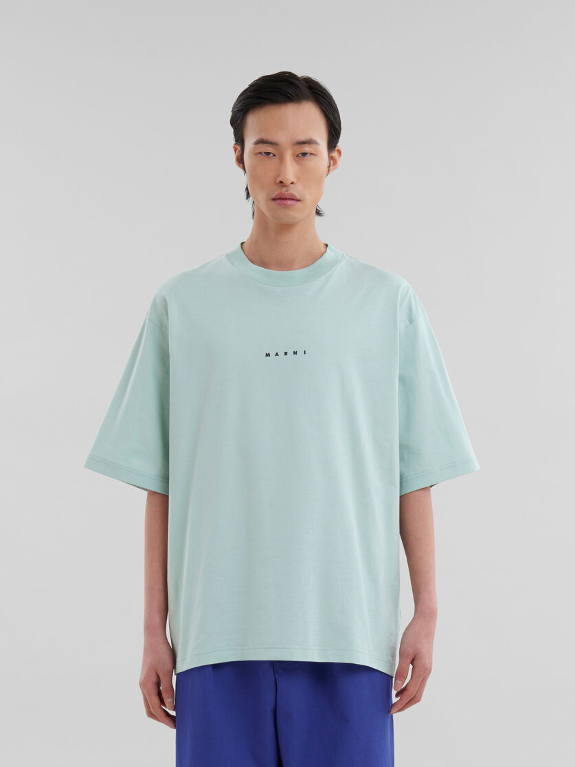 Green organic cotton T-shirt with mini Marni logo | Marni