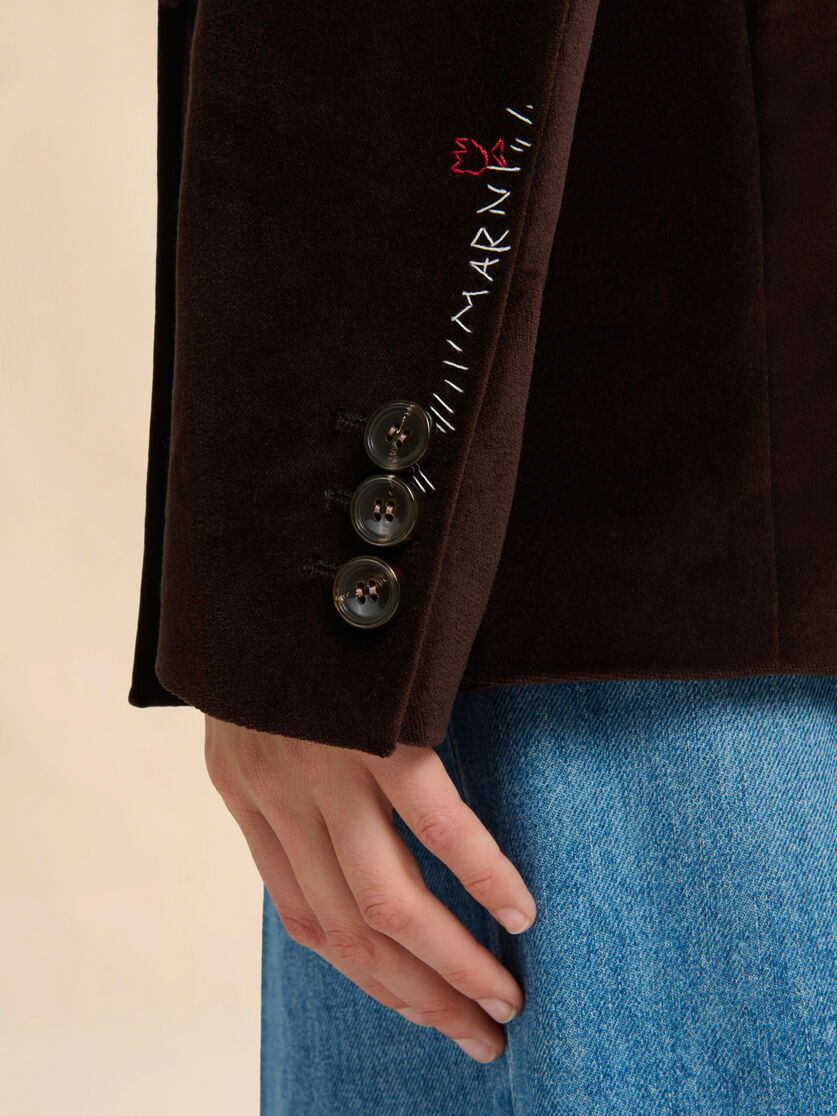 Brown velvet blazer with pony hair accents - Jackets - Image 5