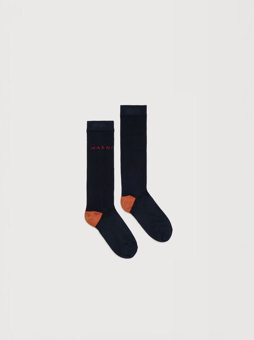 Calcetines de algod&oacute;n y nailon azul oscuro con bordado Marni Mending - Calcetines