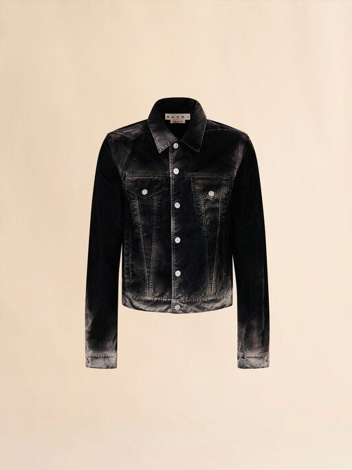 Black flocked denim  trucker jacket - Jackets