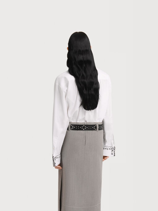 White poplin half-button shirt with broderie anglaise - Shirts