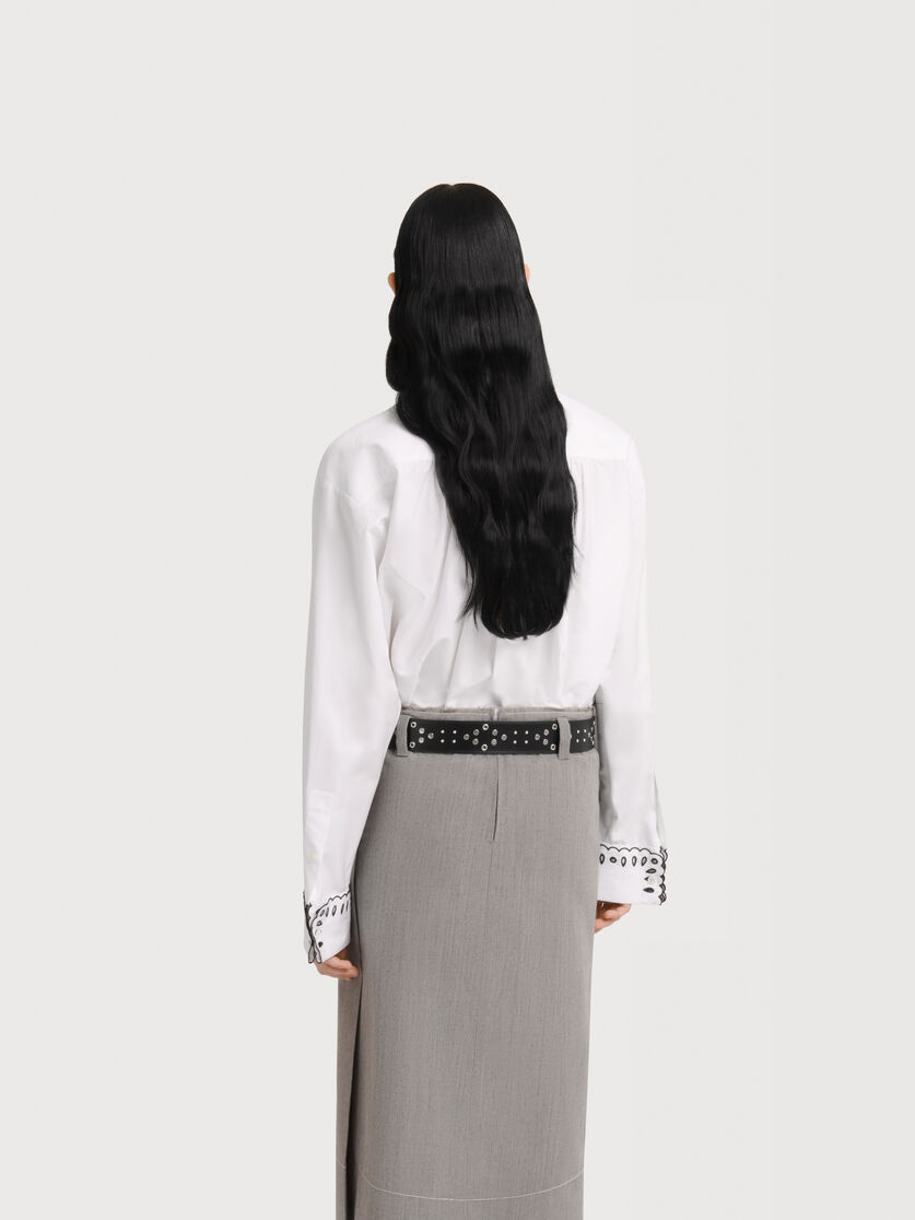 White poplin half-button shirt with broderie anglaise, Image 4