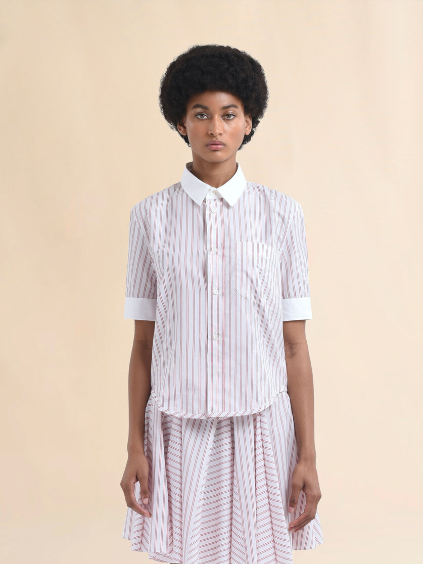 Short sleeved red and white striped cotton poplin shirt - Shirts - Image 2