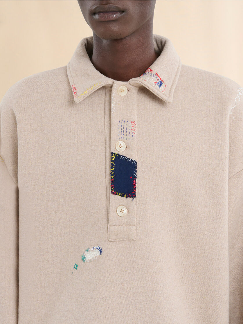 Long sleeved cotton polo sweatshirt - Sweaters - Image 4