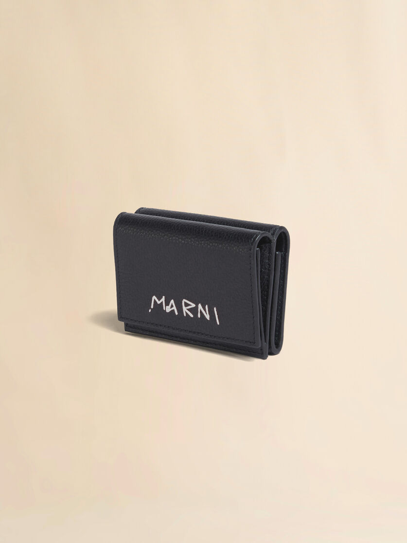 ブラック レザー製 三つ折りウォレット、マルニメンディング装飾 | Marni