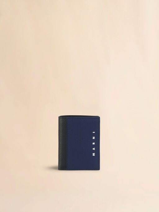 ブラック＆ブルー サフィアーノレザー  二つ折りウォレット - 財布