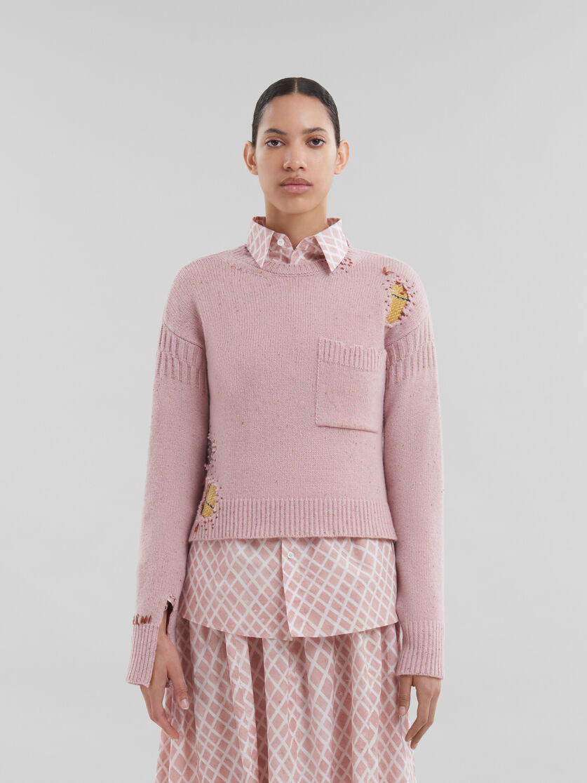 Pink Shetland wool jumper with Marni mending patches | Marni 