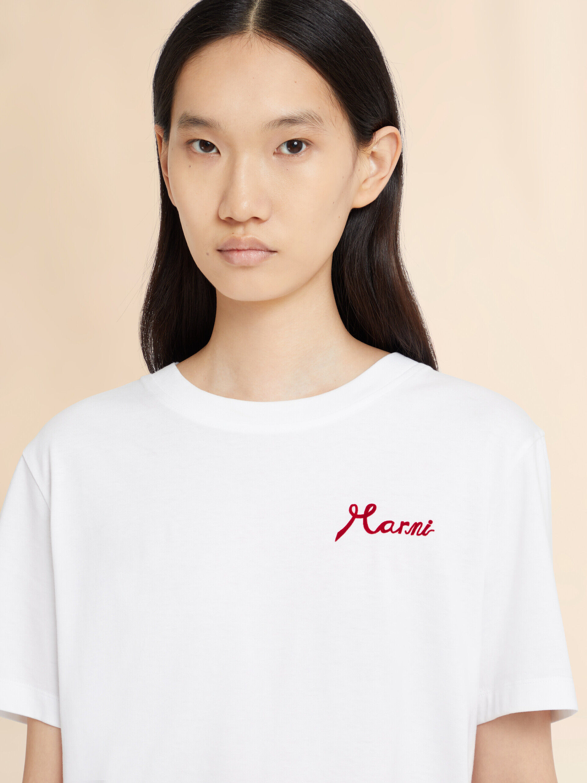 White cotton T-shirt with flocked Marni logo | Marni