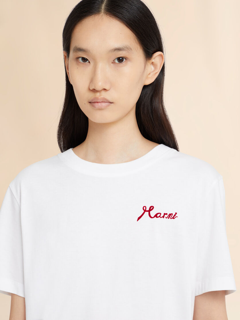 White cotton T-shirt with flocked Marni logo, Image 4
